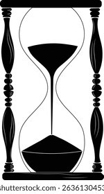 Hour glass with wooden handles black and white silhouette illustration. 