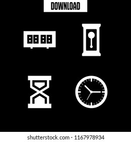 hour icon. 4 hour vector set. clock, wall clock, alarm clock and hourglass icons for web and design about hour theme