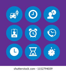hour icon. 9 hour set with clock, pass, time and traffic vector icons for web and mobile app