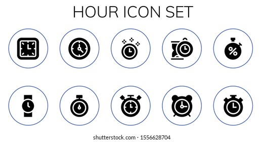 hour icon set. 10 filled hour icons.  Collection Of - Wall clock, Wristwatch, Clock, Stopwatch, Time, Timer, Alarm clock icons