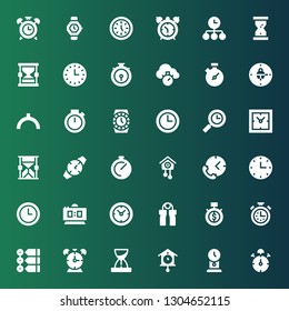 hour icon set. Collection of 36 filled hour icons included Stop watch, Clock, Cuckoo clock, Hourglass, Alarm clock, Timeline, Stopwatch, Time, Grip, Clocks, Digital Wall