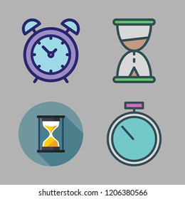 hour icon set. vector set about stopwatch, alarm clock and hourglass icons set.