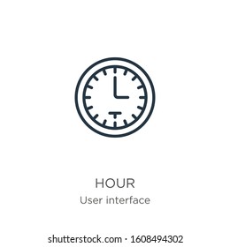 Hour icon. Thin linear hour outline icon isolated on white background from user interface collection. Line vector sign, symbol for web and mobile