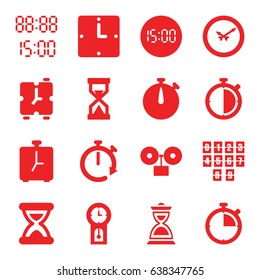 Hour icons set. set of 16 hour filled icons such as hourglass, wall clock, digital time, pendulum, digital clock, alarm