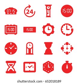 Hour icons set. set of 16 hour filled icons such as 24 hours, hourglass, wall clock, pendulum, digital clock