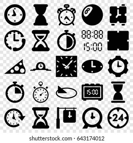Hour icons set. set of 25 hour filled icons such as alarm, clock, stopwatch, time, hourglass, wall clock, digital time, sundial