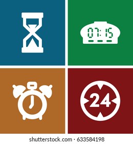 Hour icons set. set of 4 hour filled icons such as 24 hour, hourglass, digital clock
