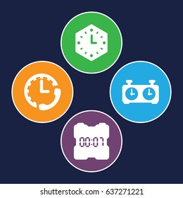 Hour icons set. set of 4 hour filled icons such as wall clock, clock, digital clock