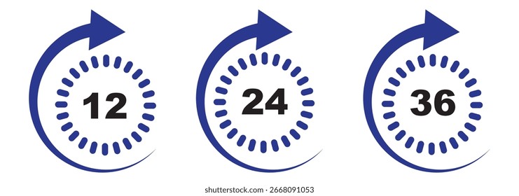 Icono de temporizador de hora colección con 12, 24, 36 horas, 48 horas y 72 horas Logotipo de Vector de cuenta regresiva pegatinas en color rojo y negro Vector Icono