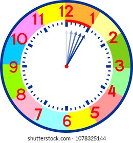 Hour - unit of time on clock face on white background.