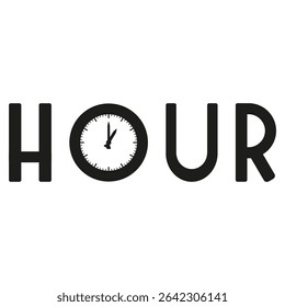 Hour word icon. Clock letter vector. Black time typography. Bold hour symbol.