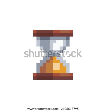 Hourgass Done, pixel art icon. Design for logo, web, mobile app, sticker, badges and patches. Video game sprite. 8-bit. Isolated vector illustration.  