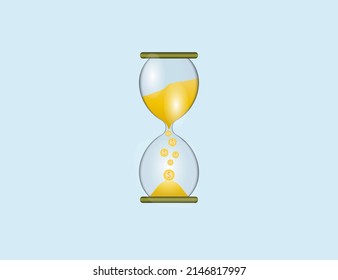 Hourglass, 3d, dollar icon. Vector illustration.