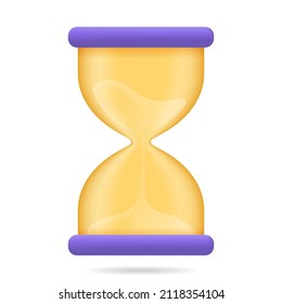 Hourglass 3d icon. Yellow timer with sandy countdown