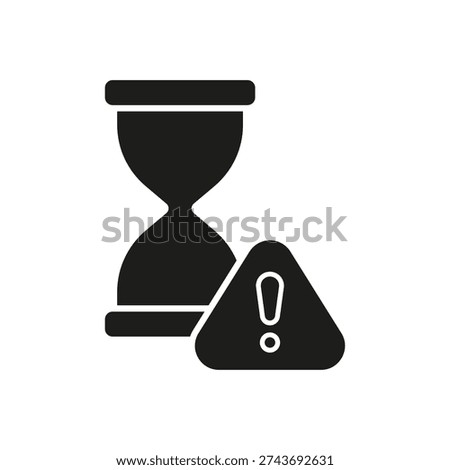 Hourglass With Alert Solid Icon. Time Management Warning And Deadline Alert Silhouette Symbol. Urgency And Caution In Scheduling. Isolated Vector Illustration.
