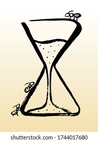 
Hourglass, ants coming in time, simple line drawing, hand drawn, vector.