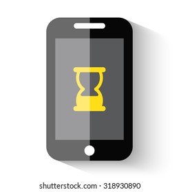 Hourglass app illustration on a flat icon smartphone with shadow on a white background
