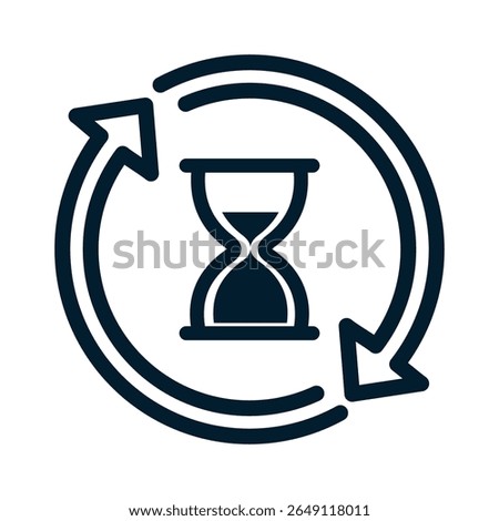 Hourglass, arrow in a circle. Vector linear icon isolated on white background.