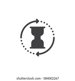 Hourglass with arrows around icon vector, filled flat sign, solid pictogram isolated on white. Processing time symbol, logo illustration