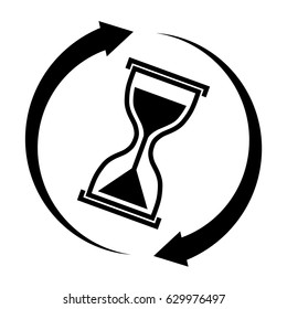 Hourglass with arrows around icon vector, isolated on white. Processing time symbol, logo illustration