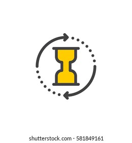 Hourglass with arrows around line icon, filled outline vector sign, linear colorful pictogram isolated on white. Processing time symbol, logo illustration