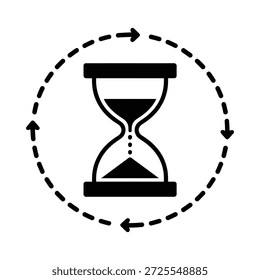 Reloj de arena con flechas que indican un ciclo de tiempo continuo