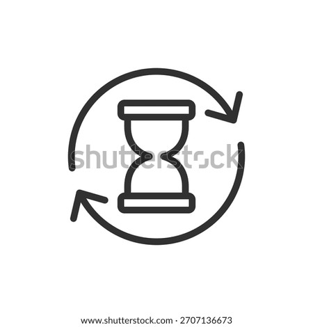Hourglass with arrows, linear icon. Time cycle and renewal process. Line with editable stroke.