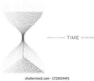 Hourglass from black particles flowing isolated on white background. Vector illustration in concept time, technology, modern
