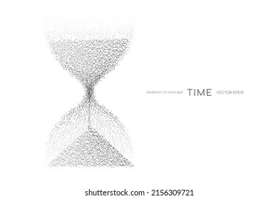 Hourglass from black particles flowing isolated on white background. Vector illustration in concept time, technology, modern