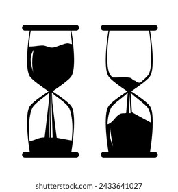 Hourglass, black silhouette of a clock.