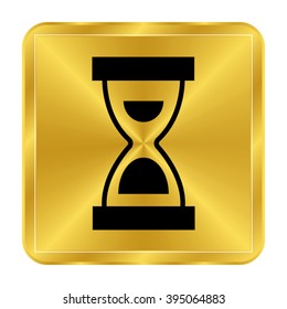 Hourglass - black vector icon;  gold button