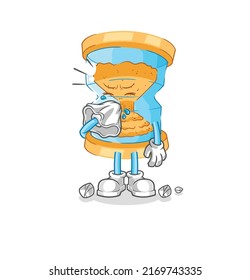 the hourglass blowing nose character. cartoon mascot vector