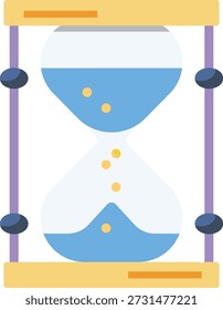Uma ampulheta com líquido azul dentro, representando o movimento do tempo em um design único e colorido.