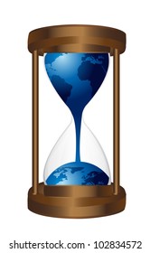 hourglass with blue planet isolated over white background. vector