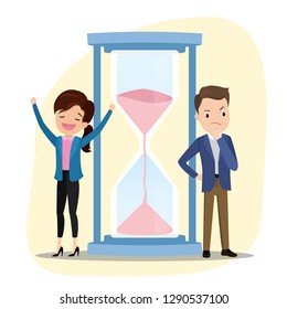 Hourglass and business people,deadline concept,flat vector illustration