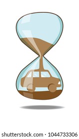 Hourglass with the car inside. Stock vector illustration