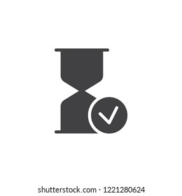 Hourglass check mark vector icon. filled flat sign for mobile concept and web design. Time complete simple solid icon. Symbol, logo illustration. Pixel perfect vector graphics