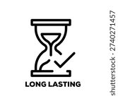 Hourglass with checkmark, indicating long lasting quality or approval