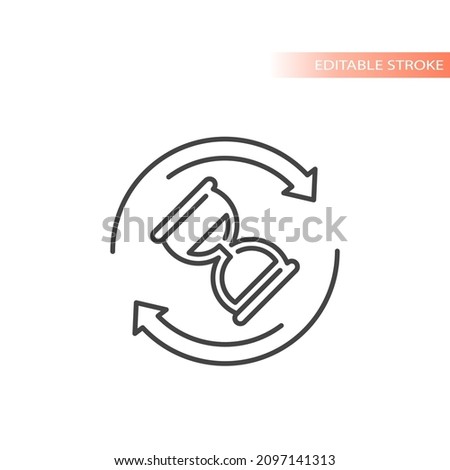 Hourglass in circle arrows outlined vector icon. Sand clock cycle line symbol.
