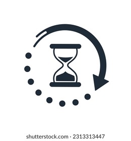 Hourglass and circular motion arrow.Temporary process. Time interval. Vector linear icon isolated on white background.