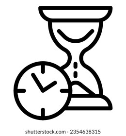 Hourglass with clock line icon, time passing concept, urgency and running out of time sign on white background, sandglass or sandclock watch icon outline style. Vector graphics.