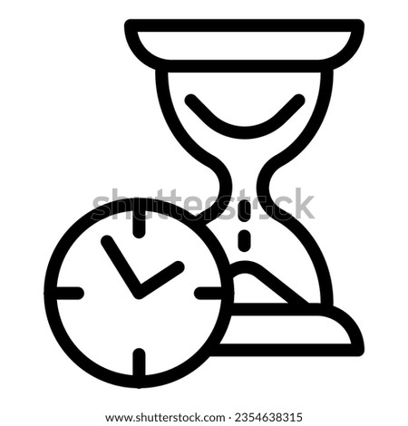 Hourglass with clock line icon, time passing concept, urgency and running out of time sign on white background, sandglass or sandclock watch icon outline style. Vector graphics.