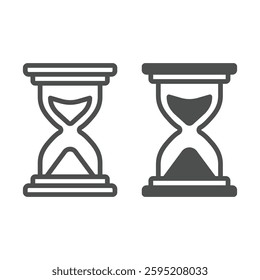 Hourglass clock line and solid icon, city museum concept. Vector graphics. Minute clock, sand in glass container sign on white background, outline style icon for mobile or web design