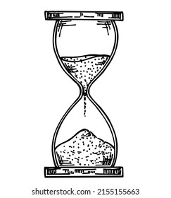 Hourglass Clock sketch vector icon illustration. Sandglass vintage hand drawn icon. Sand timer. Hand drawn vector illustration