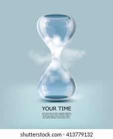 Vidrio con nubes y cielo azul dentro. Ilustración vectorial. Antecedentes del concepto de negocio. Idea creativa de negocios. Negocios. Vidrio con nubes. Ilustración de vector de negocio. Tiempo de negocios.