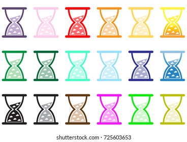 Hourglass with clouds in various colors.
