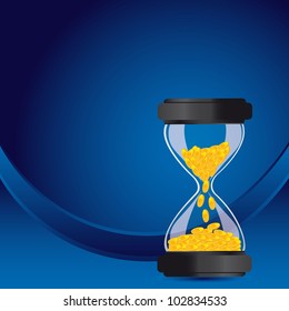 hourglass with coins over blue background. vector illustration