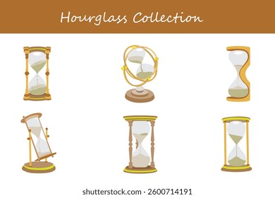 hourglass collection in different style. Vector illustration.