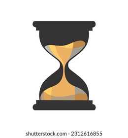 Hourglass. Connected transparent flasks with falling grains measure seconds. Vintage countdown timer. 