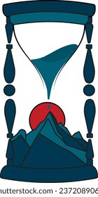 Hourglass containing mountains and sun
